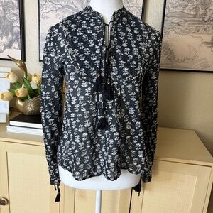 DOEN Floral Print Cotton Tassel Long Sleeve Top Size Small‎ Boho
